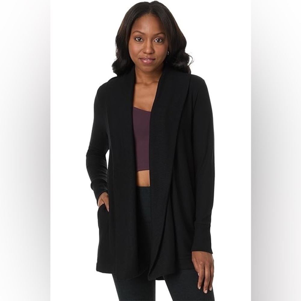Prana - Black Sunrise Open Front Long Sleeve 2 Pocket Lightweight Wrap Small